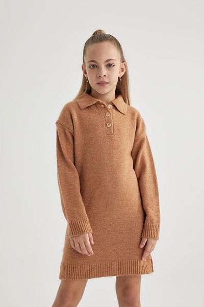 DeFacto Tricot Fata Rochie Guler Polo - Maneca Lunga A7310a823wn