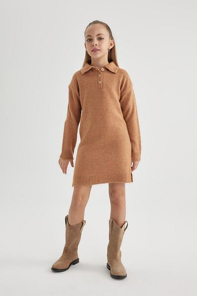 DeFacto Tricot Fata Rochie Guler Polo - Maneca Lunga A7310a823wn