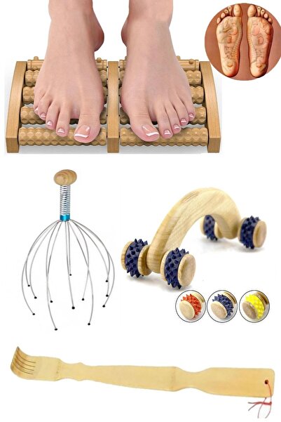 Ax Axentia 4'lü Set Ahşap Masaj Seti Boyun Sırt Ayak Kafa Masaj Aleti Ve Ahsa...
