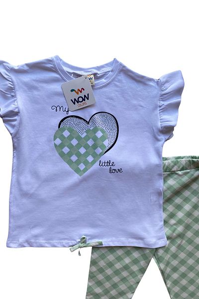WOW 3-4-5-6 Years Girl's T-Shirt and Capri Tights Set - Gingham Patterned Summer Set