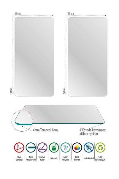 Decovetro Love Patterned Glass Coffee Table Plate - Set of 2 Mixed Colors 30x15 cm