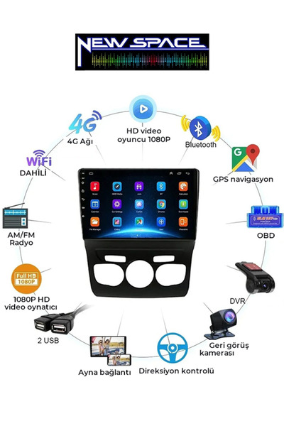 NEWSPACE CİTROEN C4 ANDROİD 2GB RAM 32GB ROM NAVİGASYON CARPLAY MULTİMEDYA
