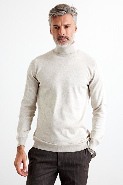 Livio Ferri Erkek Slim Fit Dar Kesim Balıkçı Yaka Triko Kazak