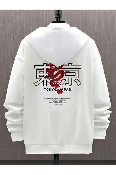 Touz Moda Φούτερ με στάμπα Tokyo με λευκή κουκούλα
