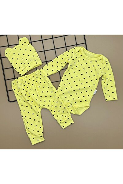 CUBBİCO طقم بدلة طفلة مكونة من 3 قطع - مع قلوب وقبعة