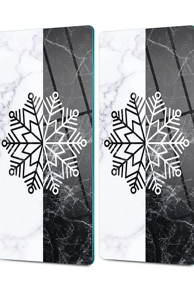Decovetro Glass Coffee Tableware Presentation Table - Set of 2 Black and White and Patterned Snowflake 30 x 15 cm