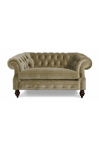 Hanel Mobilya Bitmore Chesterfield Chester Kanepe Bej Kadife Kumaş