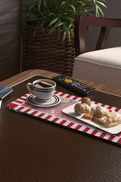 Decovetro Love Patterned Glass Coffee Table Plate - Set of 2 Mixed Colors 30x15 cm