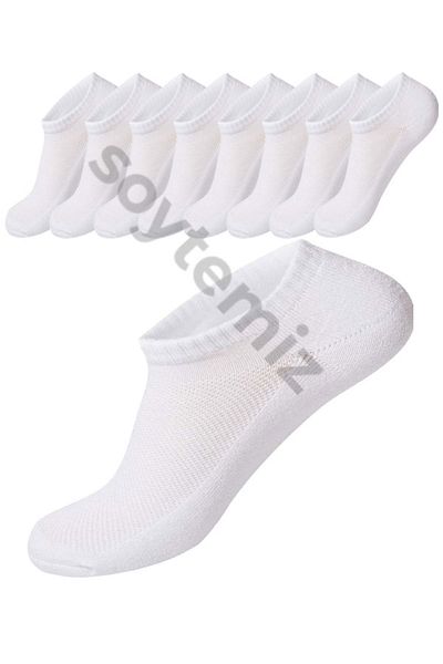 SOYTEMİZ Unisex White Cotton Sneaker Sports Socks 8 Pairs