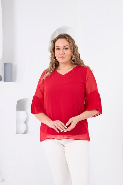 RMG Plus Size Pleated Coral Baby Blouse