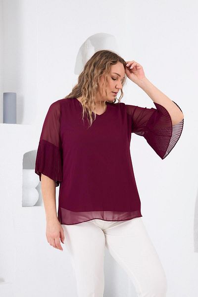RMG Plus Size Violet Blouse with Pleated Sleeves