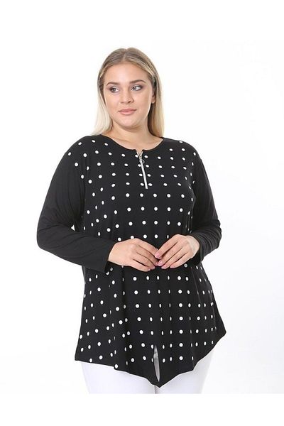 STAK WOMAN Plus Size Asymmetric Cut Black Color, Polka Dot Blouse