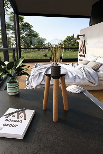 gökdağ group g g Ahşap Üç Ayaklı Abajur Topsuz Başlıklı Aydınlatma