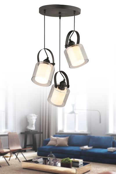 NisaLuce Nisa Luce Heybeli Modern Metal 3-Piece Double Glass Chandelier
