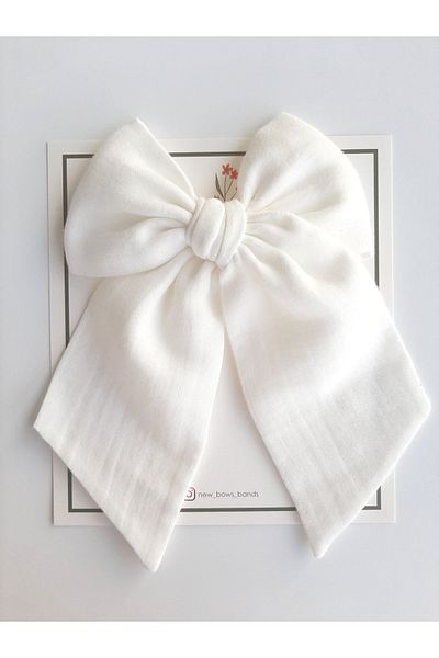 NEW BOWS BANDS Girl's Large Pinwheel Clip Hair Clip White Muslin