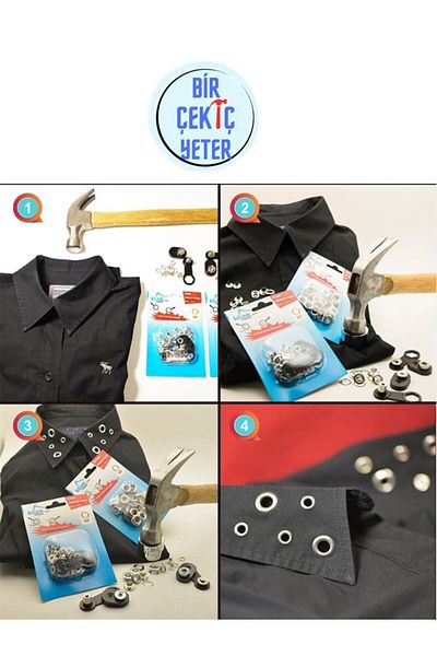 Klinkshop Size 4 Black Eyelets - 6 M Material Package Without Attachments - 100 Pieces Stainless Brass Eyelets