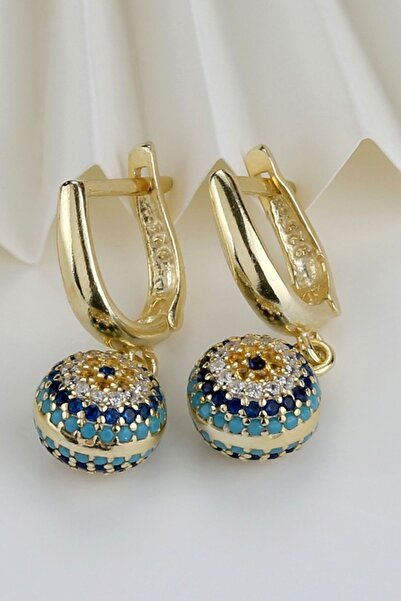 Silvano Jewelry 925 Ayar Sallantılı Nazar Gold Gümüş Küpe