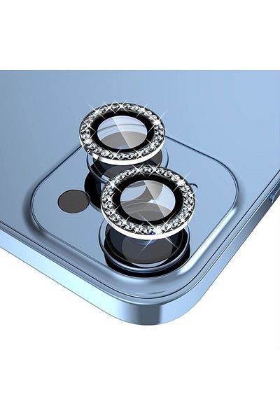 HyperAge iPhone 13 & 13 Mini Compatible Stone Camera Protector Diamond Series Stone Silver [Set of 2]