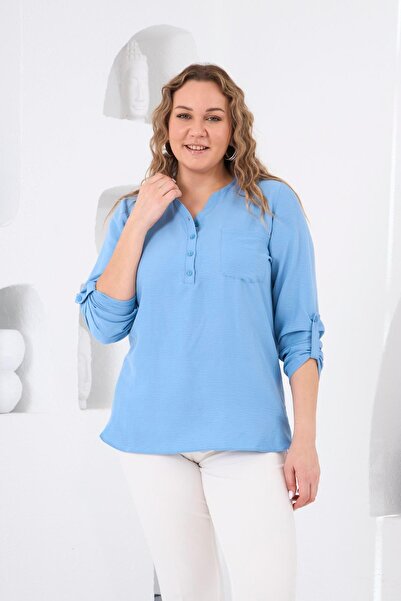 RMG Μπλε υπερμεγέθη μπλούζα με γιακά