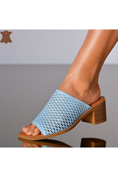 CUCA Γυναικείες παντόφλες με τακούνι Daily Comfort - Γνήσιο δέρμα με στάμπα