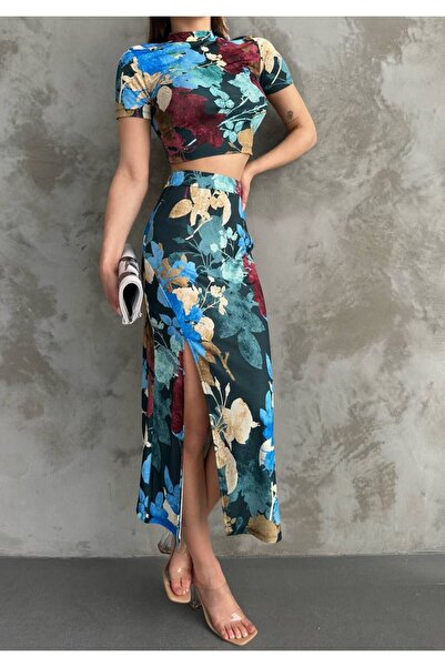 BİKELİFE Γυναικείο Σετ Μπουστάκι με φλοράλ μοτίβο με σχισμή διπλό