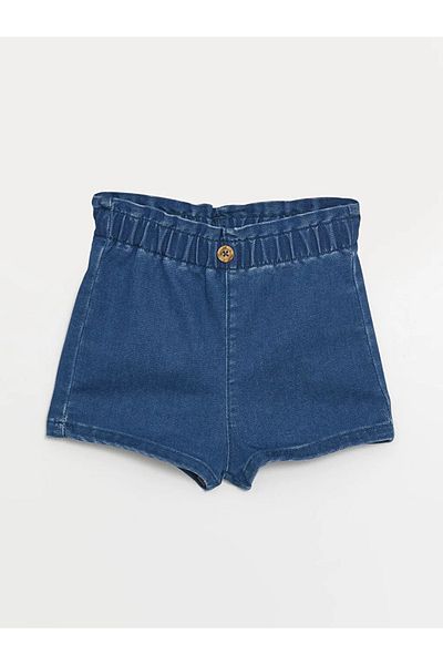 LC Waikiki Lcw Baby Denim Blue Elastic Waist Basic Baby Girl Jean Shorts