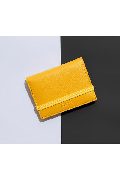 Grande 325 Genuine Leather Horizontal Card Holder with Transparent Chamber Arsel Yellow