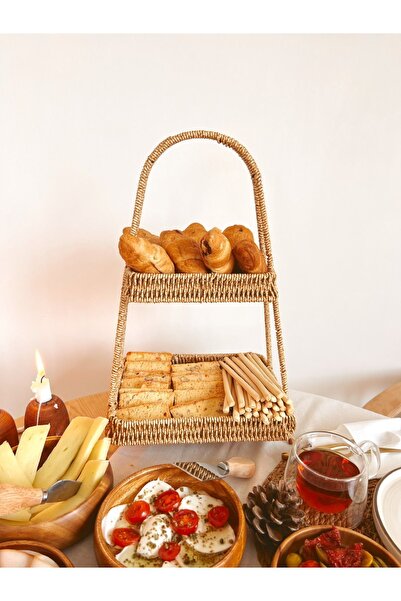 KaiHome Bamboo/Rattan Square 2-Tier Presentation/Cookie Holder