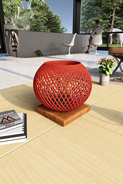 gökdağ group g g Doğal Ağaç Abajur Turuncu Başlık Lambader Aydınlatma