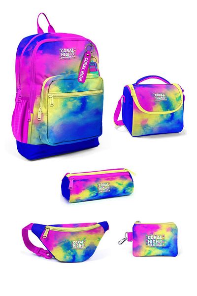 Coral High Colorful Tie-dye Patterned Children's School Bag SET of 5 - 5set23757
