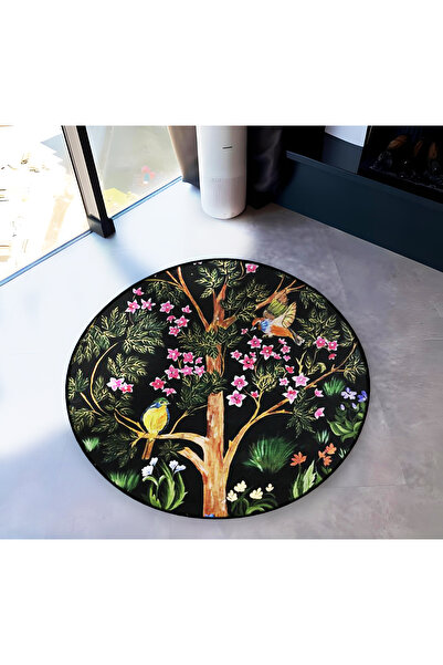 Rugs Modern Halı Mira Round Tree Branch with Birds and Pink Flowers Detailed ...