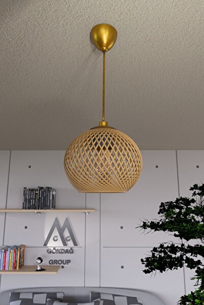 Naturel Lighting Balle Hasır Sarkıt Top Avize Gold Kablo