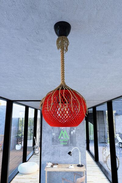 Naturel Lighting Rustik Halatlı Sarkıt Avize Balle Kırmızı Top Aydınlatma