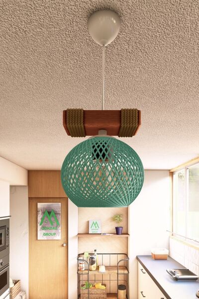 Naturel Lighting Ahşap Halatlı Balle Camgöbeği Küre Top Tekli Sarkıt Kütük Avize