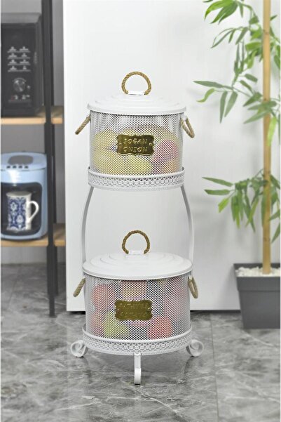 Yıldıray Metal Büyük Beyaz Patates Soğan Kovası Fileli 2 Katlı Paslanmaz