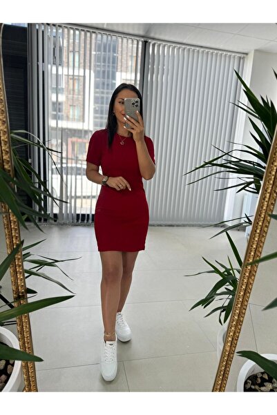 caddstore My 3364 Crep Dikişli Kırmızı Kalem Elbise