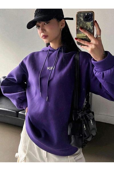 CAST COLLECTİON Purple Calm Written Women's Oversize Sweatshirt