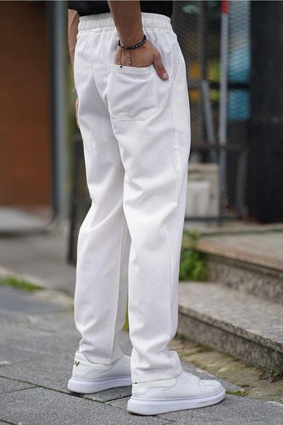 teogo White Linen Men's Trousers