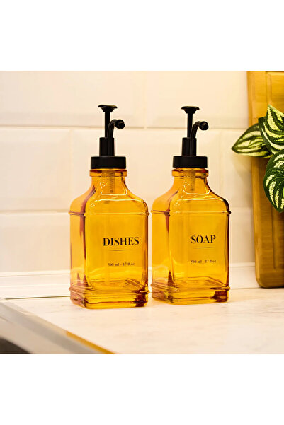 HOUSETONE Mien 2'li Kare Sıvı Sabunluk Seti - Amber - 500 ml