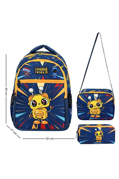 Waddell LicenSed Yellow Robot Patterned Backpack, Lunch Bag and Pen Holder Set for Men'S Primary School