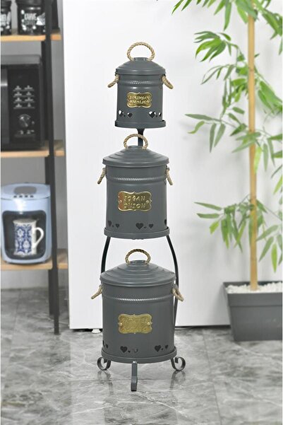 Yıldıray Metal Küçük Siyah Patates Soğan Kovası 3 Katlı Paslanmaz