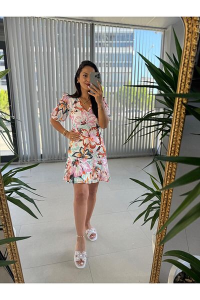 caddstore Rochie din șifon roz cu decolteu în V - Mc 5829