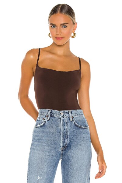 By Kul Design Καφέ μεταξωτό γυναικείο κορμάκι - Λεπτές τιράντες