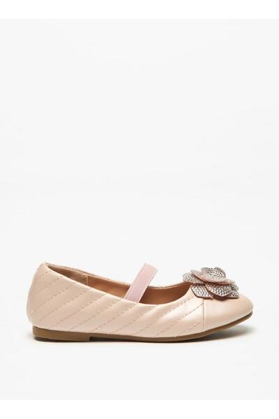 Juniors Slip-On Ballerina Shoes with Flower Pattern Elastic Band