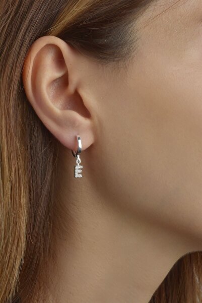 jelux silver Gümüş 925 Ayar Zirkon Taşlı E Harfli Sallantılı Tekli Küpe