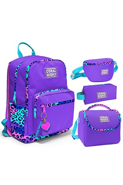 Coral High Set de genți și geantă pentru fete cu model leopard violet pentru ...