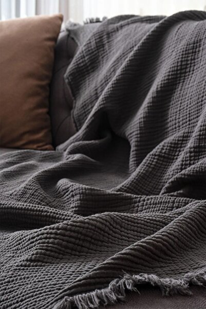 OTEXSA Antrasit 4 Kat Müslin Yatak Örtüsü/ Pike (200 X 220CM)