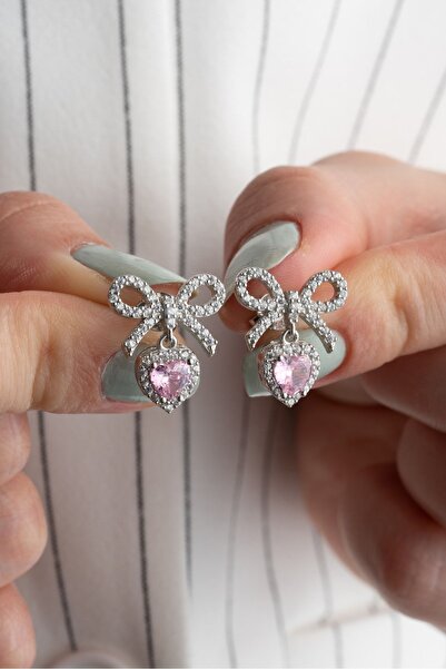 Silvano Jewelry 925 Ayar Gümüş Fiyonklu Kalp Küpe