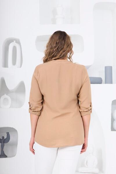 RMG Large Size Mink Blouse with Collar Zipper Detail