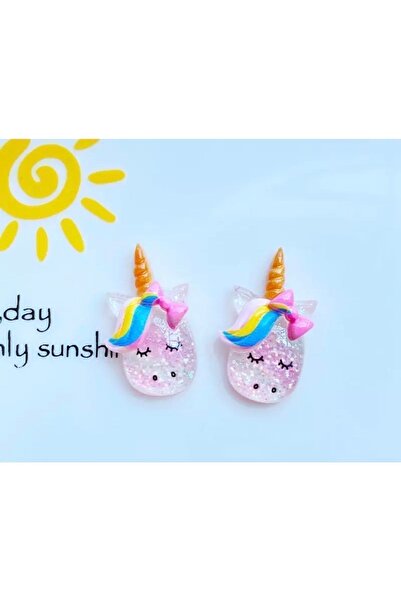 1PARÇAMAVİ Şeffaf Unicorn Klipsli Kız Çocuk Küpe - Deliksiz Kulak Küpesi